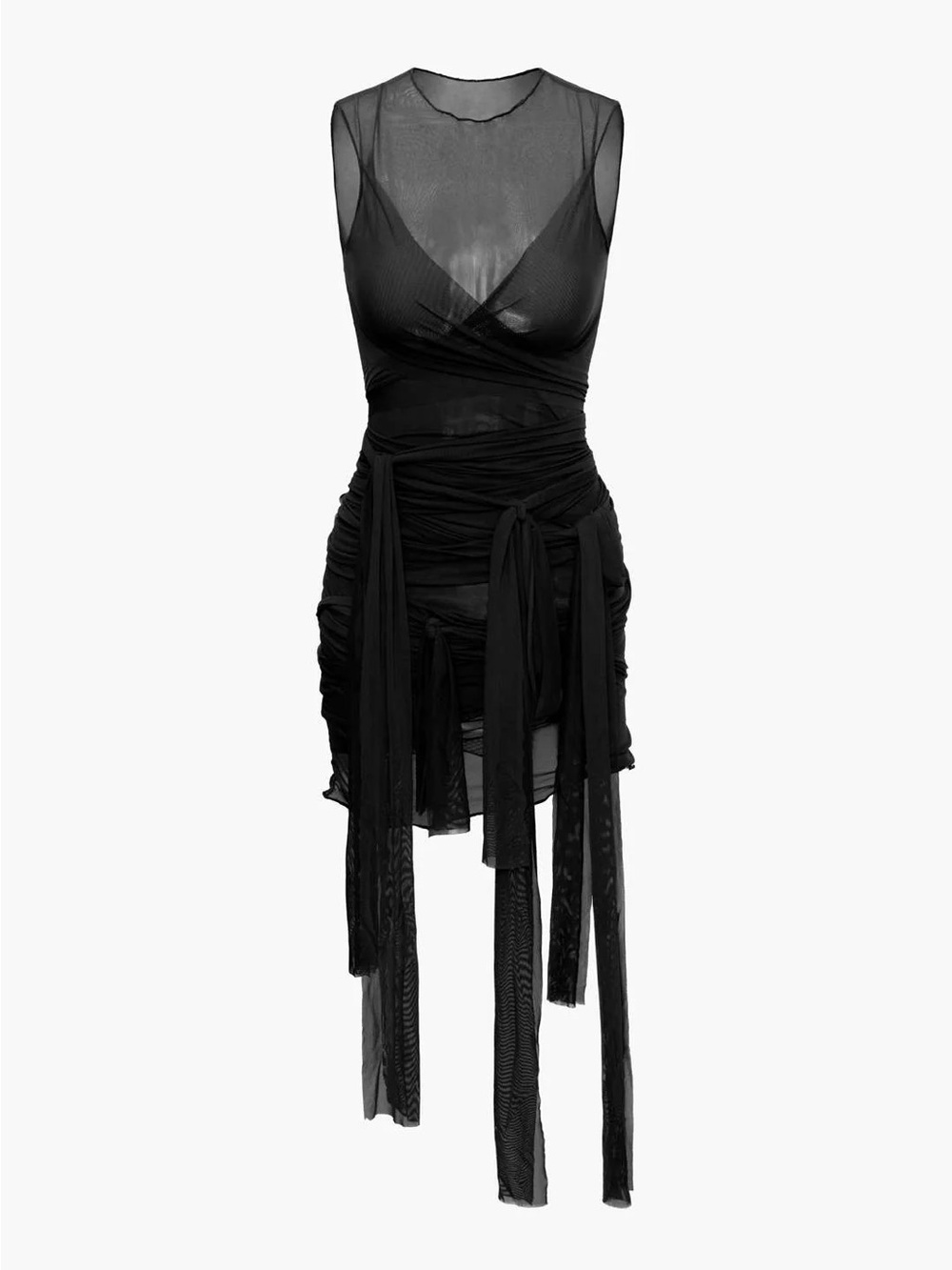 Black Sheer Wrap Mini Dress size Med See Flaw Party Dress Club Date Night